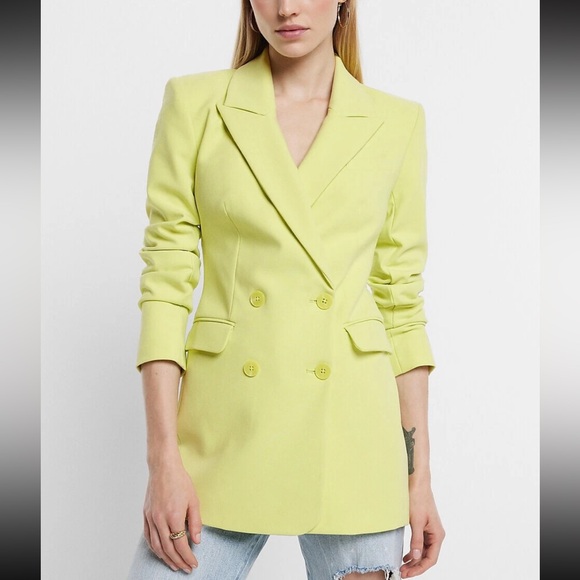EXPRESS $168 CHARTREUSE DOUBLE BREASTED HOURGLASS BLAZER SZ 4 - Picture 1 of 12